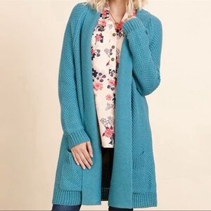 Matilda Jane Cool Fountains Open Front Knit Duster Cardigan in teal size medium